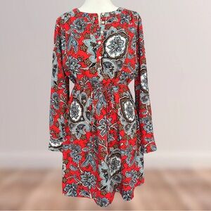 LOFT Paisley Long Sleeve Belted Mini Dress | Like New
